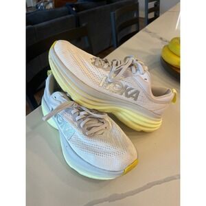 Hoka Bondi 8 Women's Running Shoes Light Gray Yellow Sz 8.5